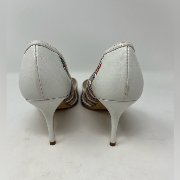 Manolo Blahnik Arina Pointed Toe Rainbow ZigZag Pump White Leather size 39 EU - Picture 5 of 6